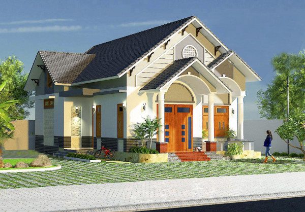 mẫu nhà cấp 4 mái thái 8x12m có gác lửng