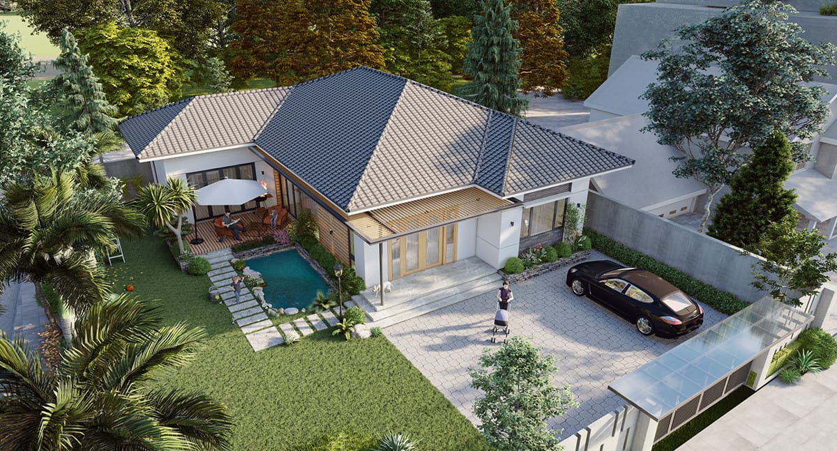 nhà cấp 4 mái thái 8x12m đẹp có sân vườn
