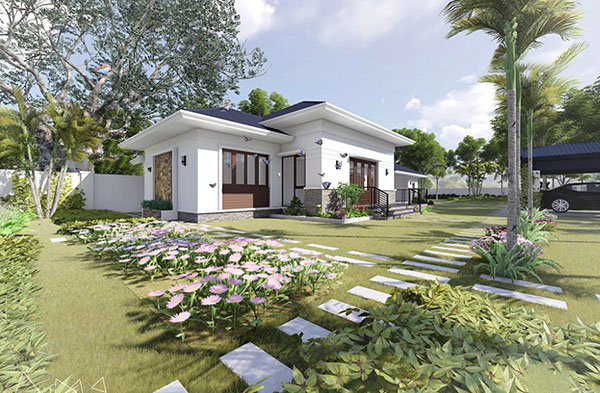 nhà cấp 4 có sân vườn mái thái