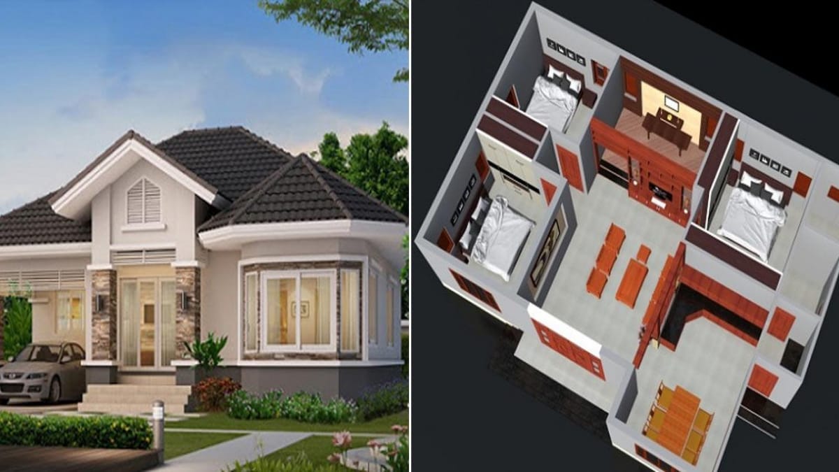 nhà cấp 4 mái thái diện tích 8x12 có phòng thờ