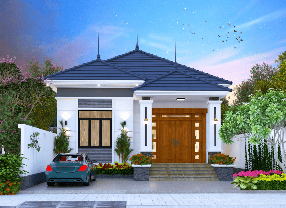 mẫu nhà cấp 4 8 x 12m mái thái mặt phố
