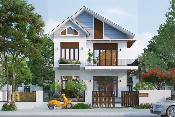 mẫu nhà mái thái 2 tầng dạng ống