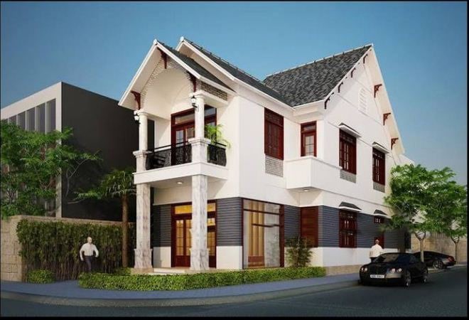 mẫu nhà 2 tầng đơn giản 2 mặt tiền dạng ống