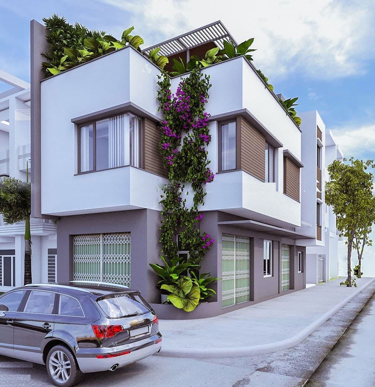 mẫu nhà ống 2 tầng đơn giản 2 mặt tiền sang trọng