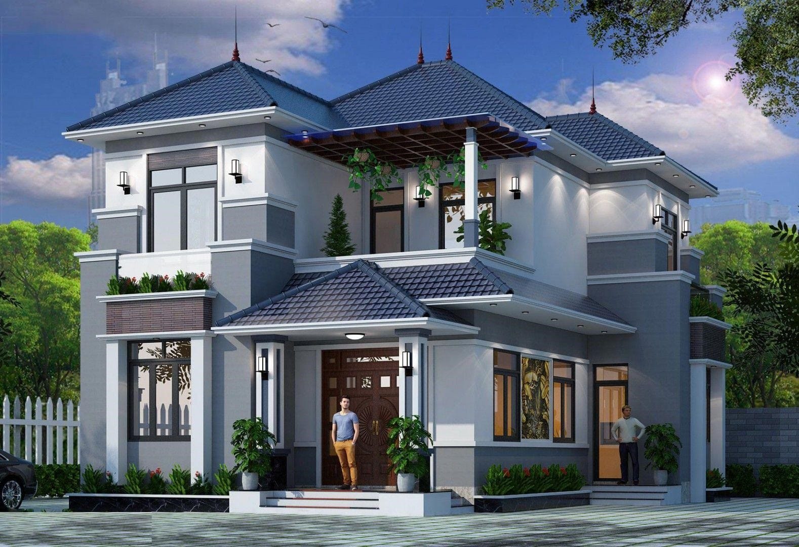 Mẫu nhà mái Nhật 2 tầng 2 mặt tiền