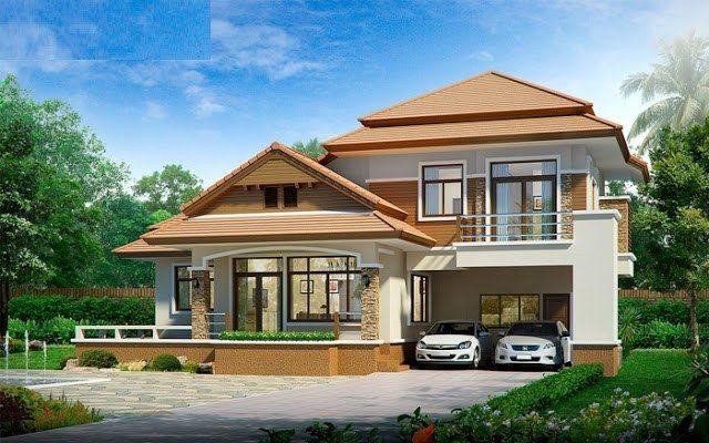 mẫu nhà mái nhật 2 tầng có gara xe