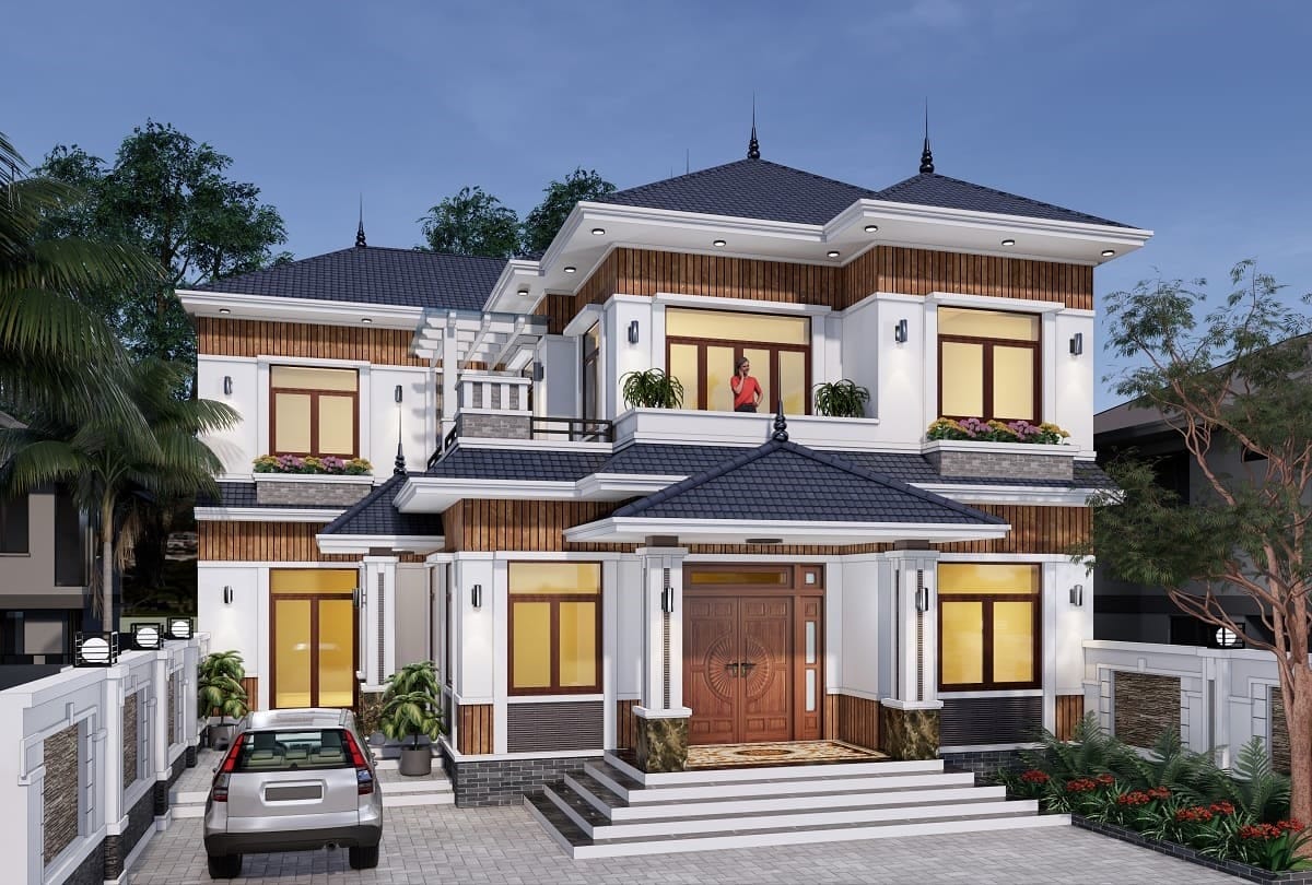 nhà mái nhật diện tích lớn 2 tầng