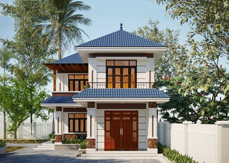 nhà 2 tầng mái nhật chữ L