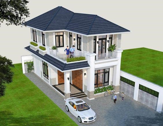 Mẫu nhà mái Nhật 2 tầng hiện đại