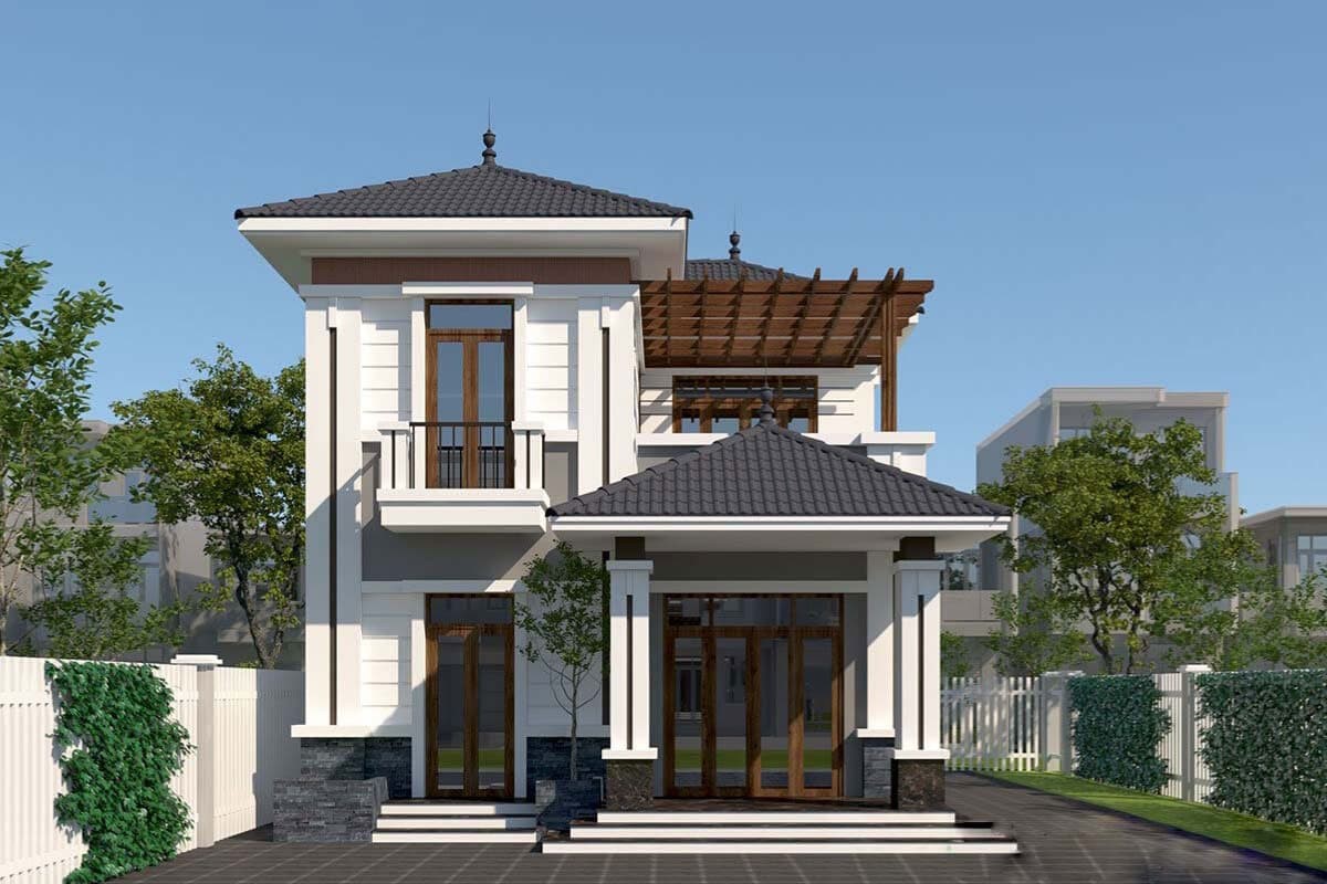mẫu nhà 2 tầng mái Nhật hình vuông