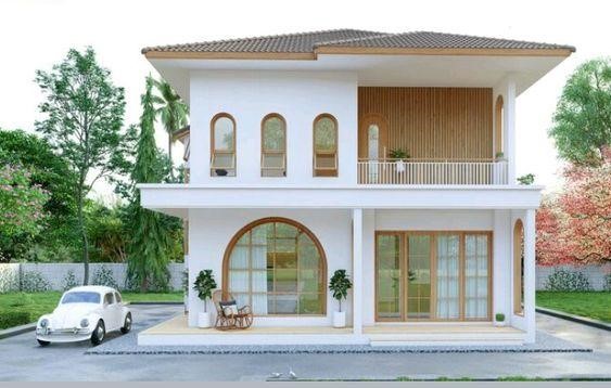 nhà 2 tầng mái nhật ở nông thôn