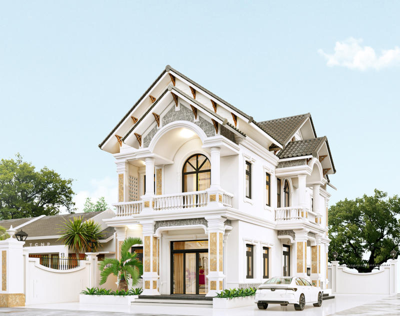 nhà phố 2 mặt tiền tân cổ điển mái thái
