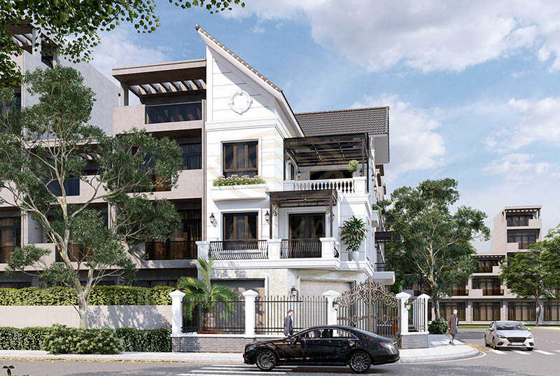 mẫu nhà phố 2 mặt tiền tân cổ điển
