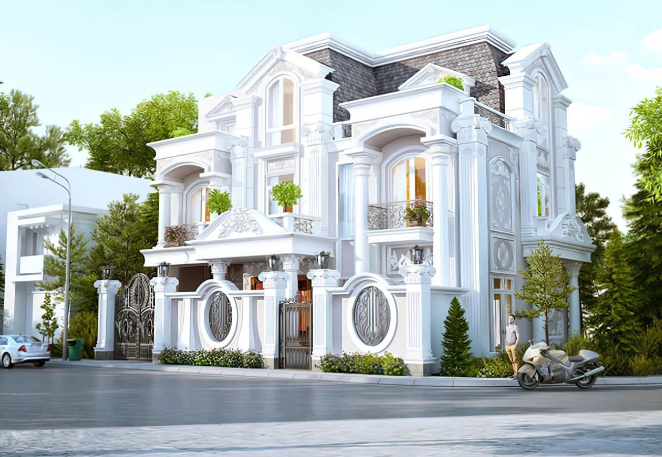 mẫu nhà lô góc 2 mặt tiền tân cổ điển