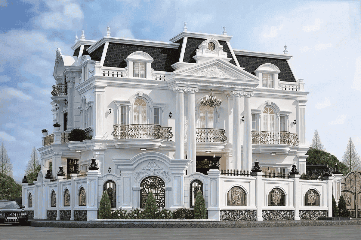 Mẫu nhà phố 2 mặt tiền tân cổ điển mái Mansard