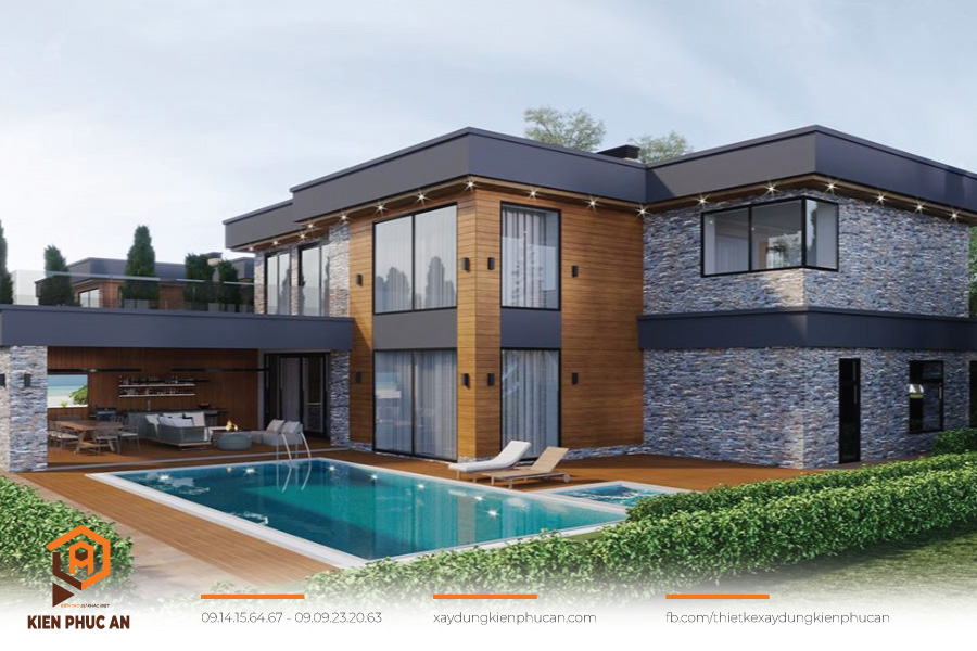 Thiết kế xây dựng nhà ở hồ bơi đặt trước nhà