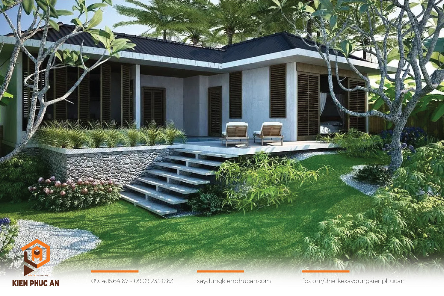 Mẫu nhà cấp 4 kết hợp sân vườn