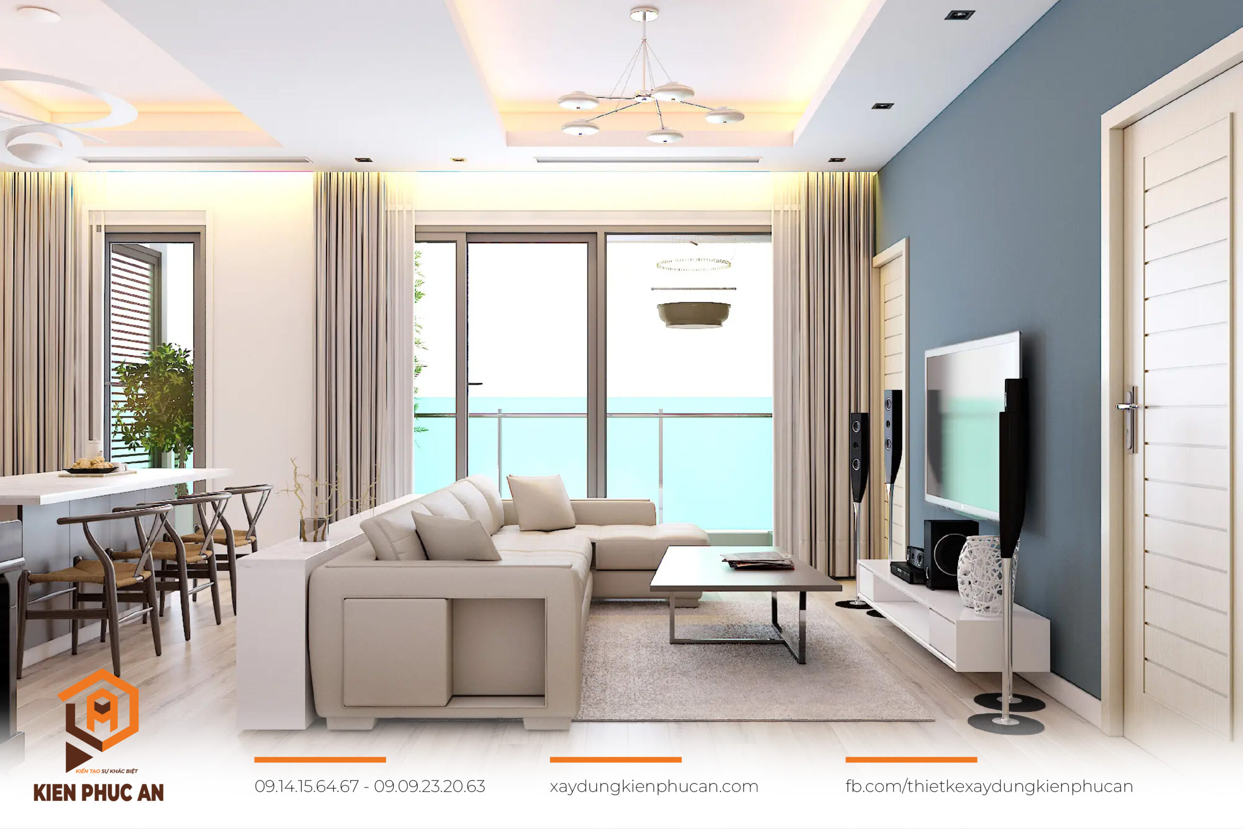 Mẫu thiết kế nội thất chung cư hiện đại với không gian mở