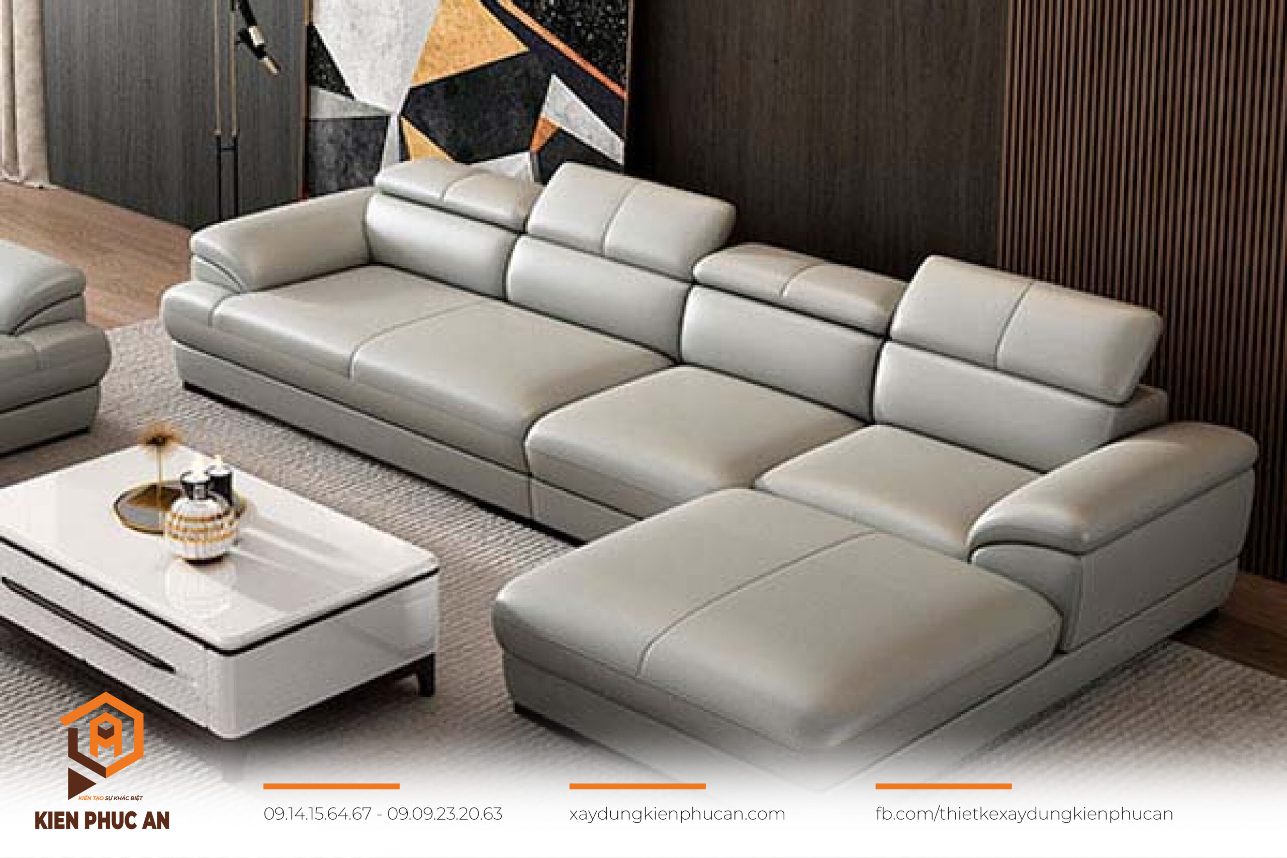 Phòng khách sang trọng với sofa chữ L