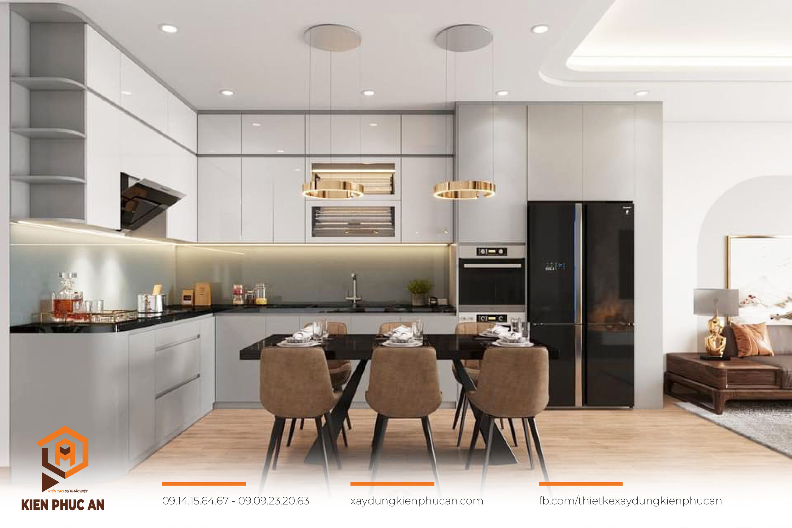 Phòng bếp với tủ bếp chữ L