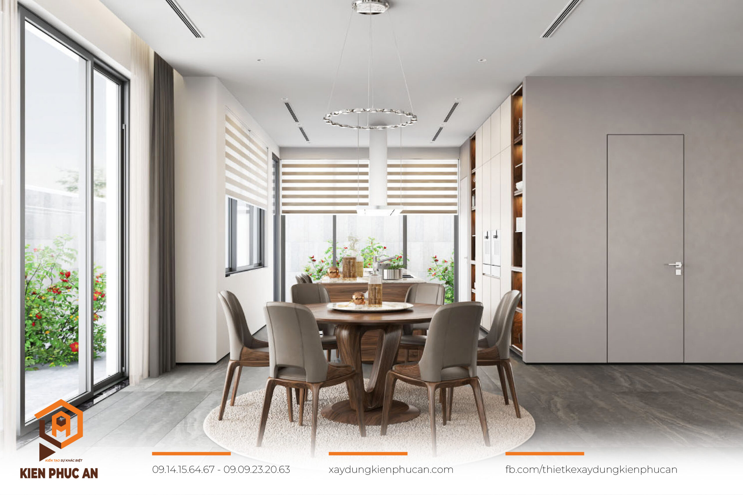 Phòng ăn với bàn tròn ấm cúng