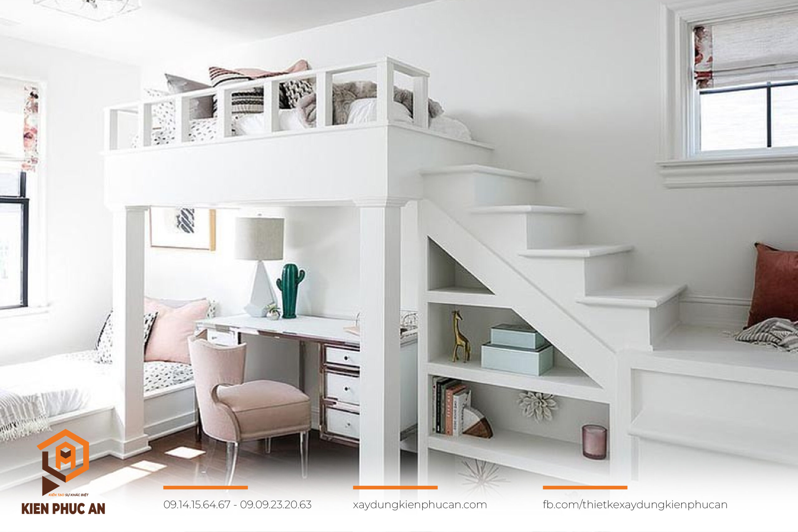 Phòng ngủ trẻ em với góc học tập thông minh