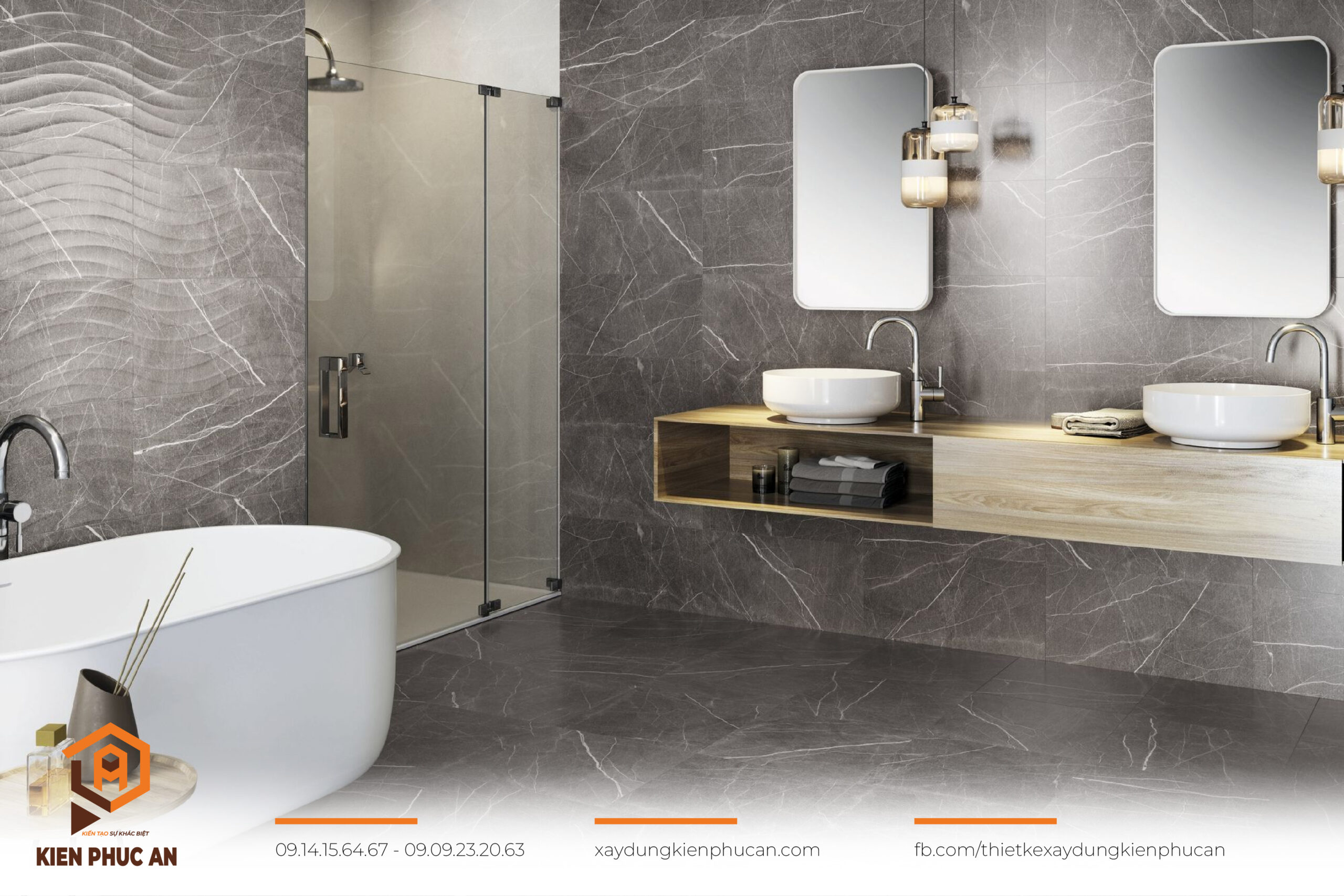 Phòng tắm với gạch lát giả đá