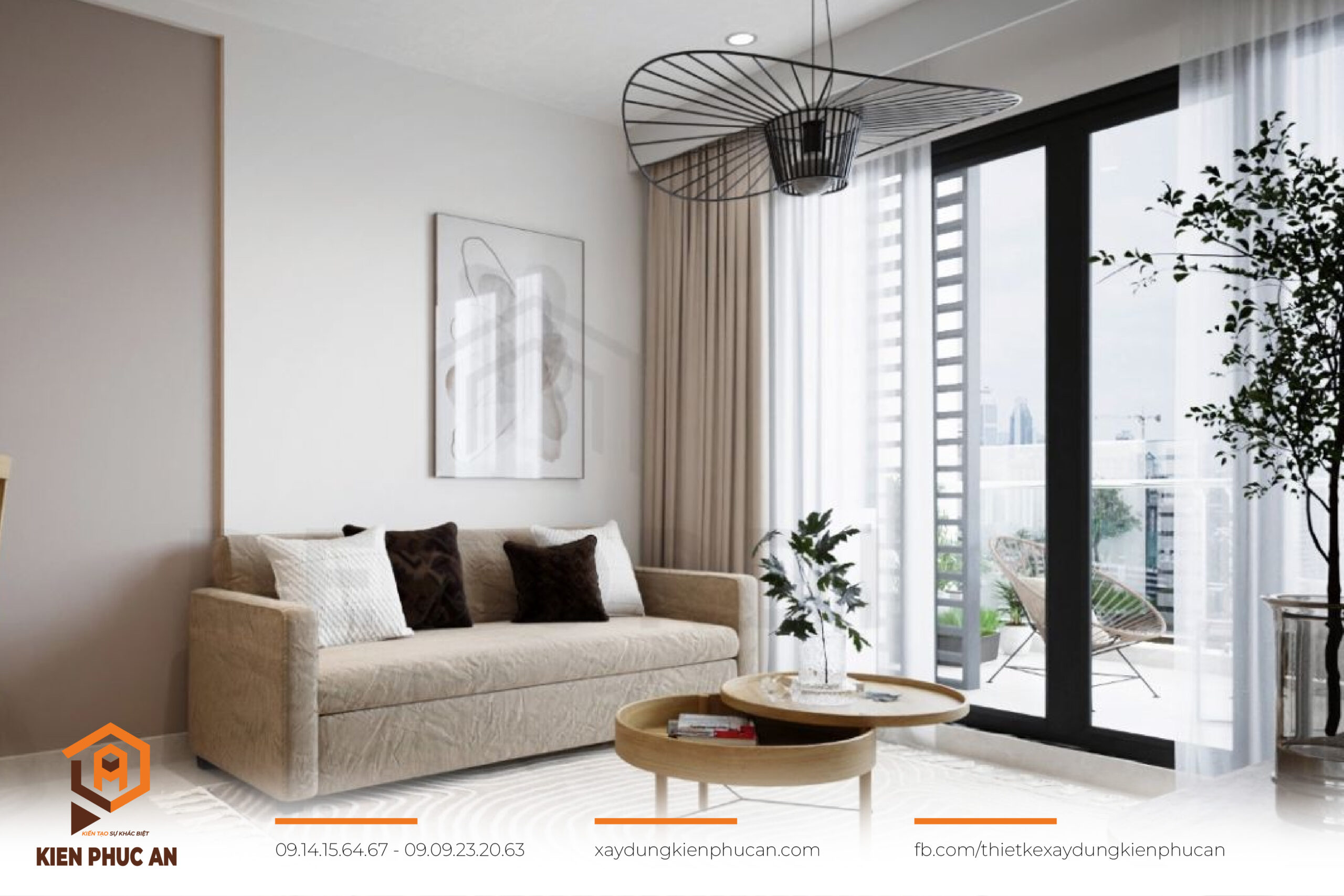 Phòng khách với cửa kính lớn