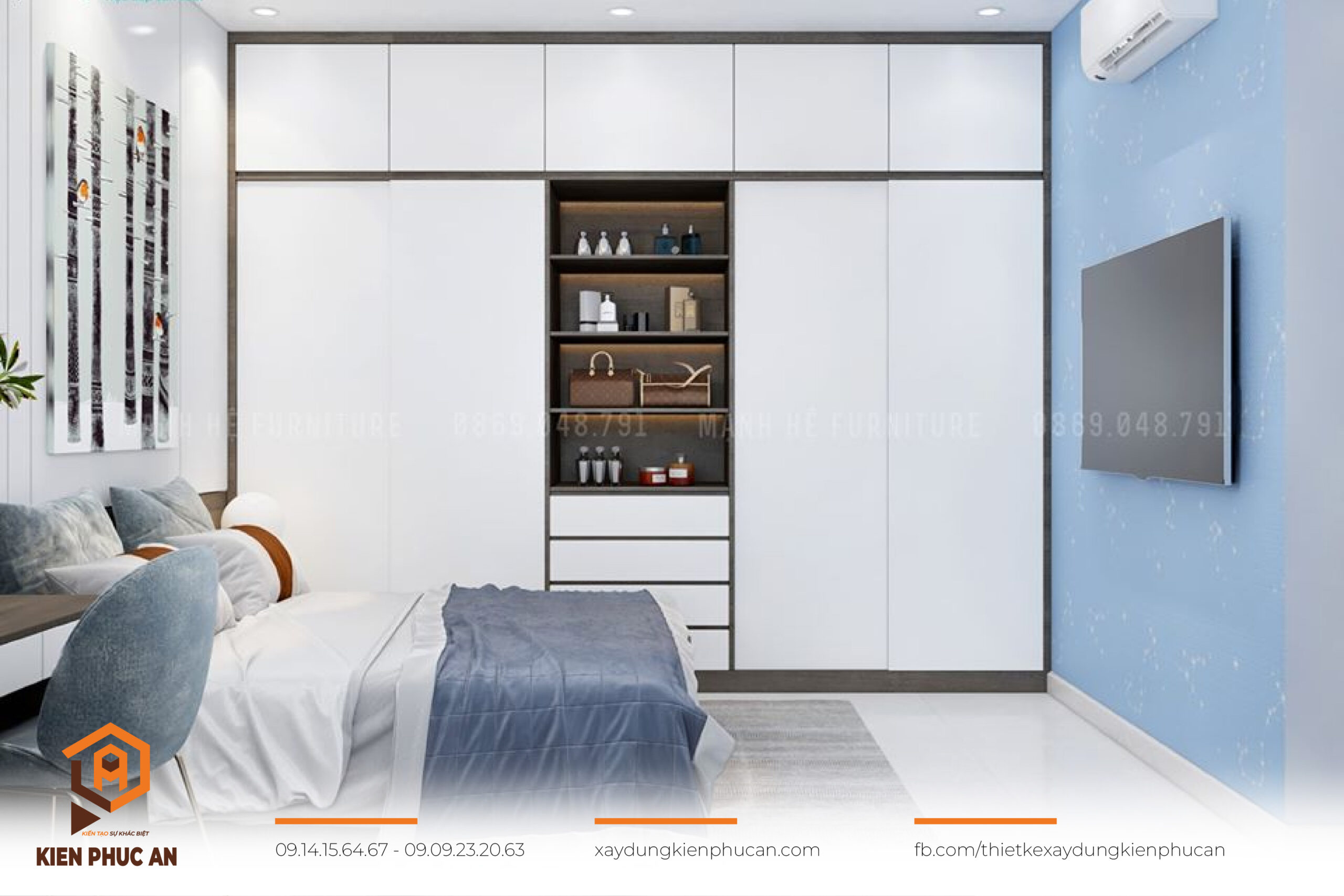 Phòng ngủ trẻ em với tủ âm tường