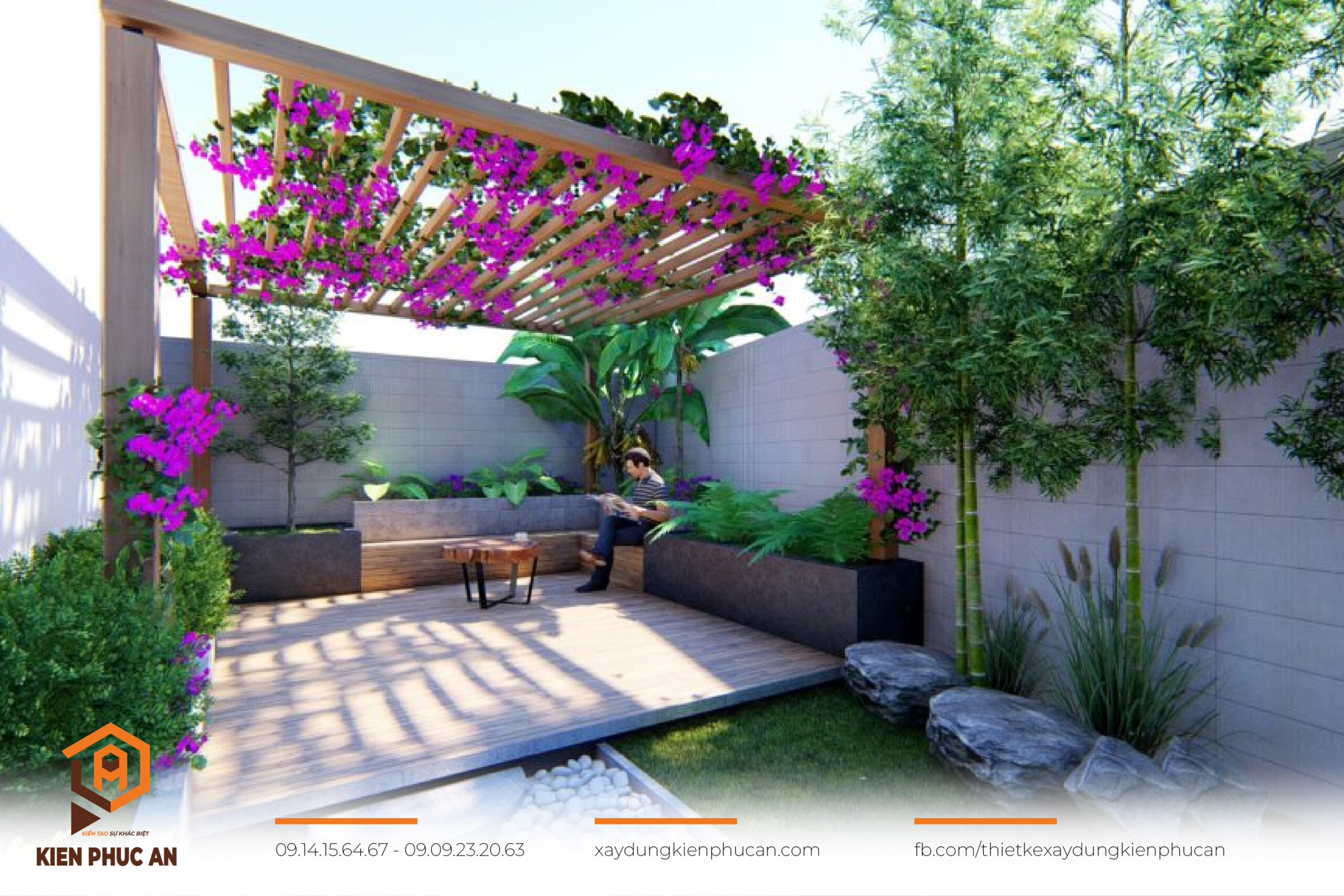 Màu sắc sân vườn phù hợp cảnh quan