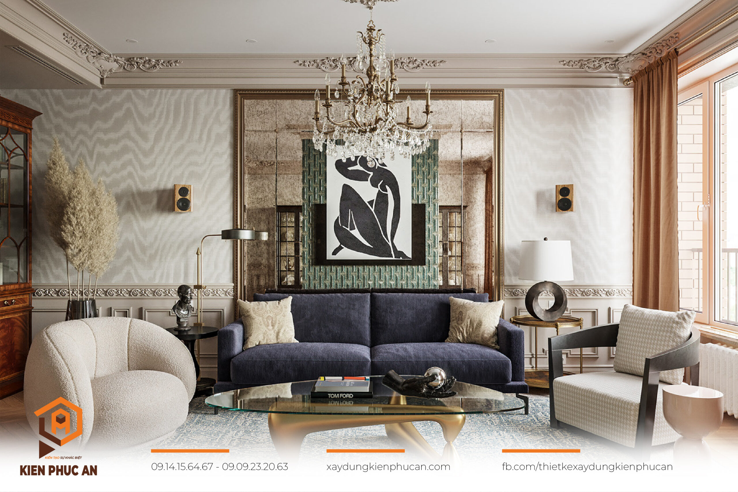 Phòng khách chung cư tân cổ điển