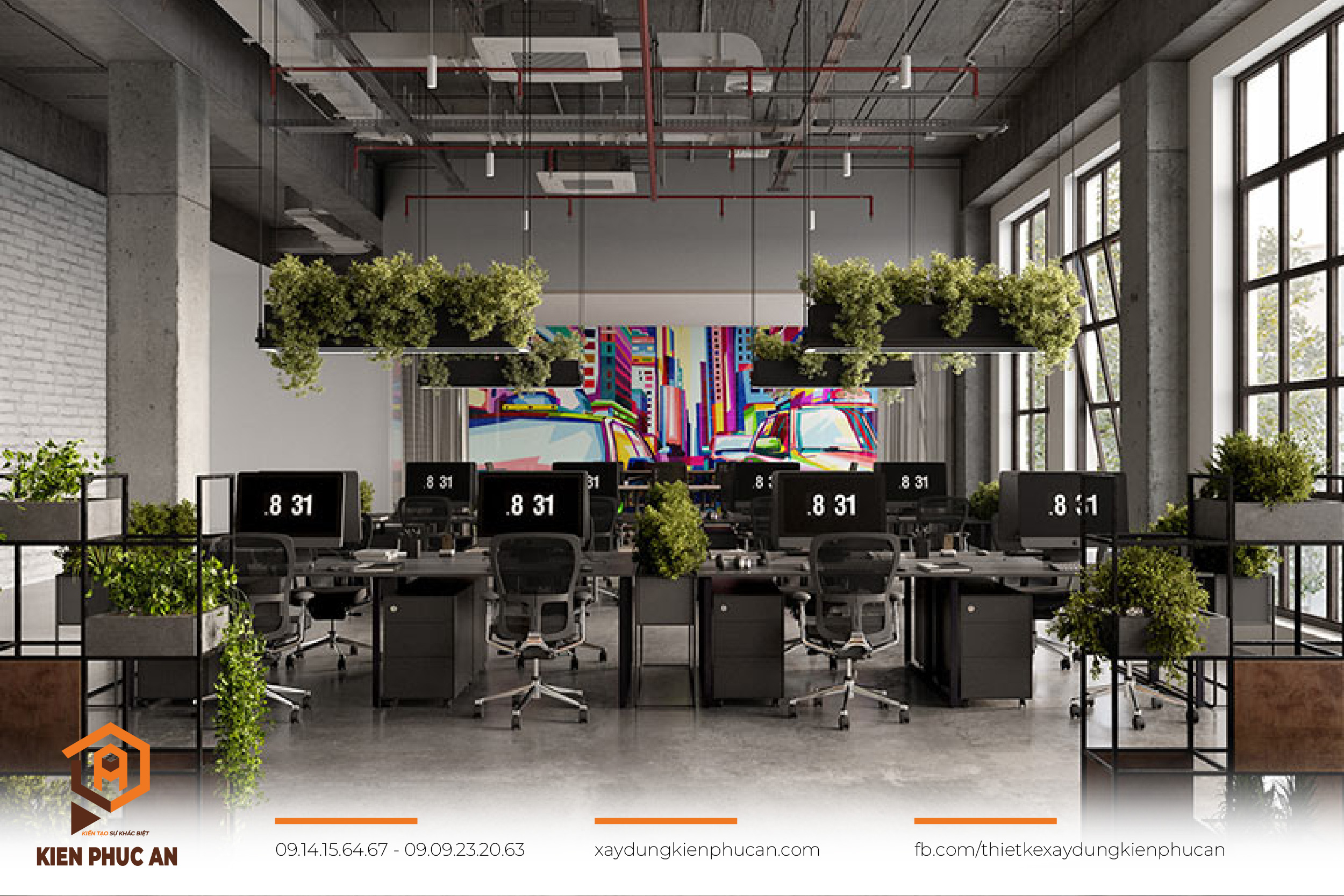 Nội thất văn phòng phong cách công nghiệp